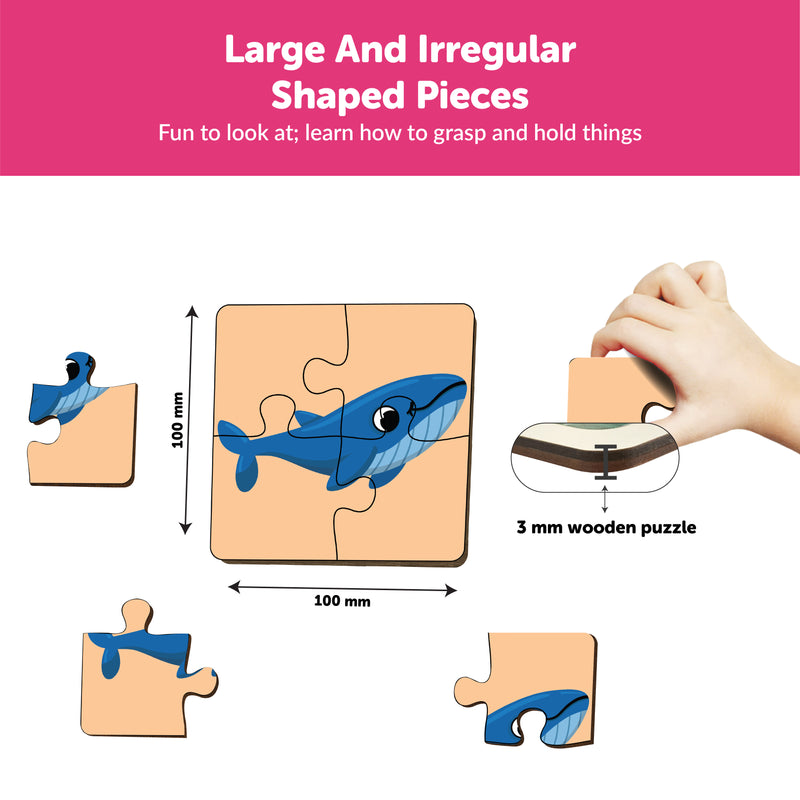 Mini Leaves 4 Piece Sea Animals Wooden Puzzle for Kids - Set of 6