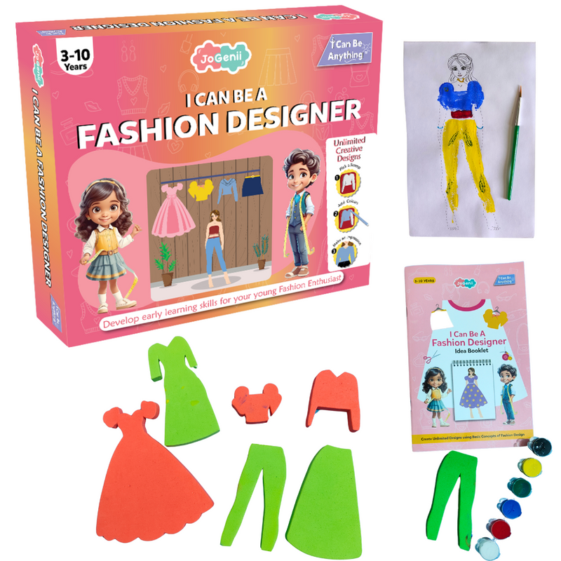 JoGenii I Can Be a Fashion Designer – Stamping Kit - diy kit colouring & painting gift, reusable craft colour set for 3, 3+, 4-5, 5+ year girls, play & learn birthday gift, arts and crafts