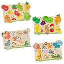 Little Berry My First Wooden Puzzle Tray (Set of 4): Fruits, Vegetables, Jungle Animals, Farm Animals - Knob and Peg Puzzle Multicolour - 36 Pegs