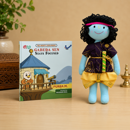 Krishna & Garuda Sen : Mighty Explorer Gift Combo | Krishna Cloth Doll and Garuda Sen Storybook Gift Combo for Kids | Mighty Explorers Steady Focus Value Story | Indian Mythology-Inspired Toy and Book Set | Ages 3–8