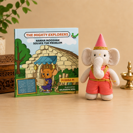 Ganesha & Nanha Mooshak - The Smart Problem Solvers Gift Combo | Ganesha Cloth Doll and Nanha Mooshak Storybook Gift Combo for Kids | Mighty Explorers Smart Problem-Solving Value Story | Indian Mythology-Inspired Soft Toy and Book Set | Ages 3–8