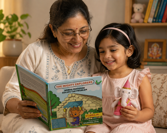 Ganesha & Nanha Mooshak - The Smart Problem Solvers Gift Combo | Ganesha Cloth Doll and Nanha Mooshak Storybook Gift Combo for Kids | Mighty Explorers Smart Problem-Solving Value Story | Indian Mythology-Inspired Soft Toy and Book Set | Ages 3–8