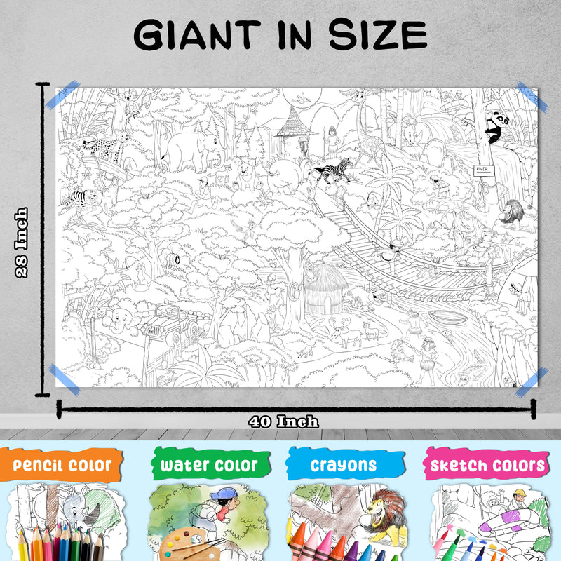 GIANT JUNGLE SAFARI COLOURING POSTER, GIANT AT THE MALL COLOURING POSTER, GIANT PRINCESS CASTLE COLOURING POSTER and GIANT CIRCUS COLOURING POSTER | Set of 4 Posters I Giant Coloring Posters Master Collection