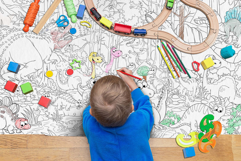 GIANT JUNGLE SAFARI COLOURING POSTER, GIANT AT THE MALL COLOURING POSTER, GIANT PRINCESS CASTLE COLOURING POSTER and GIANT DINOSAUR COLOURING POSTER | Gift Pack of 4 Posters I Giant Coloring Posters Multipack