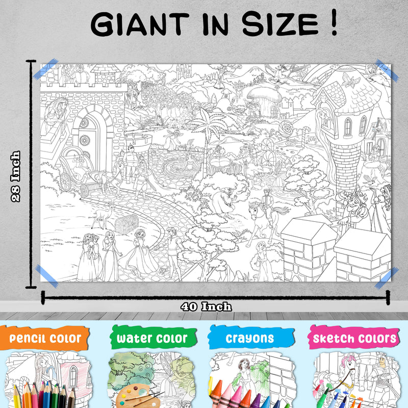 GIANT JUNGLE SAFARI COLOURING POSTER, GIANT AT THE MALL COLOURING POSTER, GIANT PRINCESS CASTLE COLOURING POSTER and GIANT AMUSEMENT PARK COLOURING POSTER | Combo of 4 Posters I Giant Coloring Posters Deluxe Pack