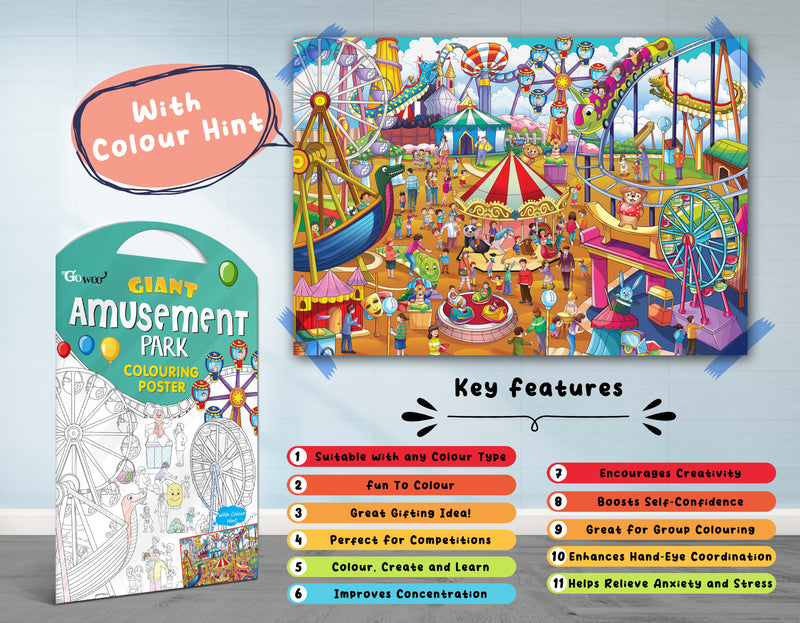 GIANT JUNGLE SAFARI COLOURING POSTER, GIANT AT THE MALL COLOURING POSTER, GIANT PRINCESS CASTLE COLOURING POSTER and GIANT AMUSEMENT PARK COLOURING POSTER | Combo of 4 Posters I Giant Coloring Posters Deluxe Pack
