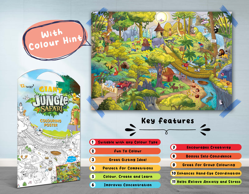 GIANT JUNGLE SAFARI COLOURING POSTER, GIANT AT THE MALL COLOURING POSTER, GIANT PRINCESS CASTLE COLOURING POSTER and GIANT AMUSEMENT PARK COLOURING POSTER | Combo of 4 Posters I Giant Coloring Posters Deluxe Pack