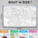 GIANT JUNGLE SAFARI COLOURING POSTER, GIANT AT THE MALL COLOURING POSTER, GIANT PRINCESS CASTLE COLOURING POSTER and GIANT SPACE COLOURING POSTER | Set of 4 Posters I Giant Coloring Posters Gift Set