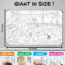 GIANT AT THE MALL COLOURING POSTER, GIANT PRINCESS CASTLE COLOURING POSTER, GIANT CIRCUS COLOURING POSTER and GIANT DINOSAUR COLOURING POSTER | Combo pack of 4 Posters I value gift pack