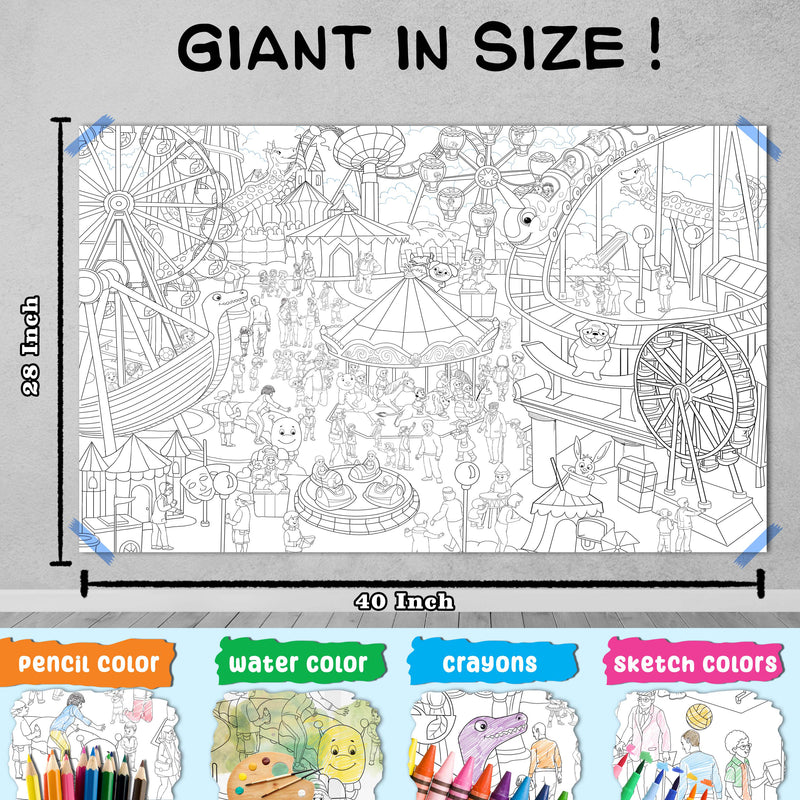 GIANT AT THE MALL COLOURING POSTER, GIANT PRINCESS CASTLE COLOURING POSTER, GIANT CIRCUS COLOURING POSTER and GIANT AMUSEMENT PARK COLOURING POSTER | Combo of 4 Posters I kids giant posters to color