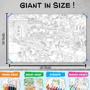 GIANT AT THE MALL COLOURING POSTER, GIANT PRINCESS CASTLE COLOURING POSTER, GIANT CIRCUS COLOURING POSTER and GIANT DRAGON COLOURING POSTER | Gift Pack of 4 Posters I perfect gift for children