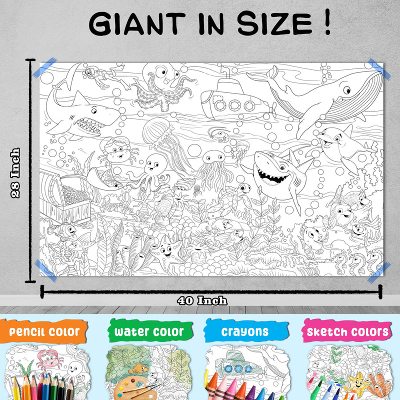 GIANT PRINCESS CASTLE COLOURING POSTER, GIANT CIRCUS COLOURING POSTER, GIANT DINOSAUR COLOURING POSTER and GIANT UNDER THE OCEAN COLOURING POSTER | Pack of 4 Posters I perfect colouring poster set for siblings