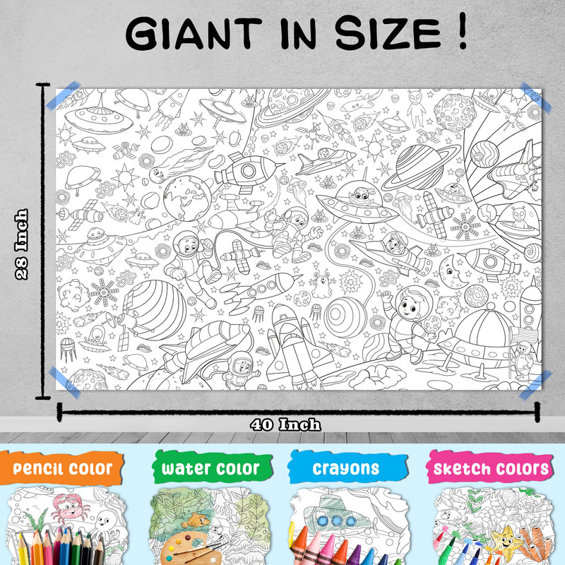 GIANT CIRCUS COLOURING POSTER, GIANT DINOSAUR COLOURING POSTER, GIANT AMUSEMENT PARK COLOURING POSTER and GIANT SPACE COLOURING POSTER | Combo pack of 4 Posters I large colouring posters for adults