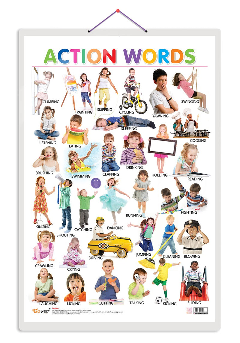 Set of 2 Wild Animals and Action Words Early Learning Educational Charts for Kids | 20"X30" inch |Non-Tearable and Waterproof | Double Sided Laminated | Perfect for Homeschooling, Kindergarten and Nursery Students