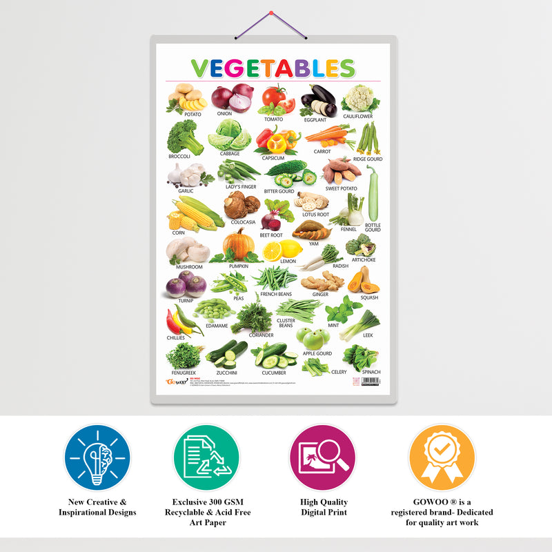 Set of 3 Alphabet, Fruits and Vegetables Early Learning Educational Charts for Kids | 20"X30" inch |Non-Tearable and Waterproof | Double Sided Laminated | Perfect for Homeschooling, Kindergarten and Nursery Students