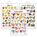 Set of 3 Alphabet, Fruits and Wild Animals Early Learning Educational Charts for Kids | 20"X30" inch |Non-Tearable and Waterproof | Double Sided Laminated | Perfect for Homeschooling, Kindergarten and Nursery Students