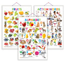 Set of 3 Alphabet, Fruits and Action Words Early Learning Educational Charts for Kids | 20"X30" inch |Non-Tearable and Waterproof | Double Sided Laminated | Perfect for Homeschooling, Kindergarten and Nursery Students