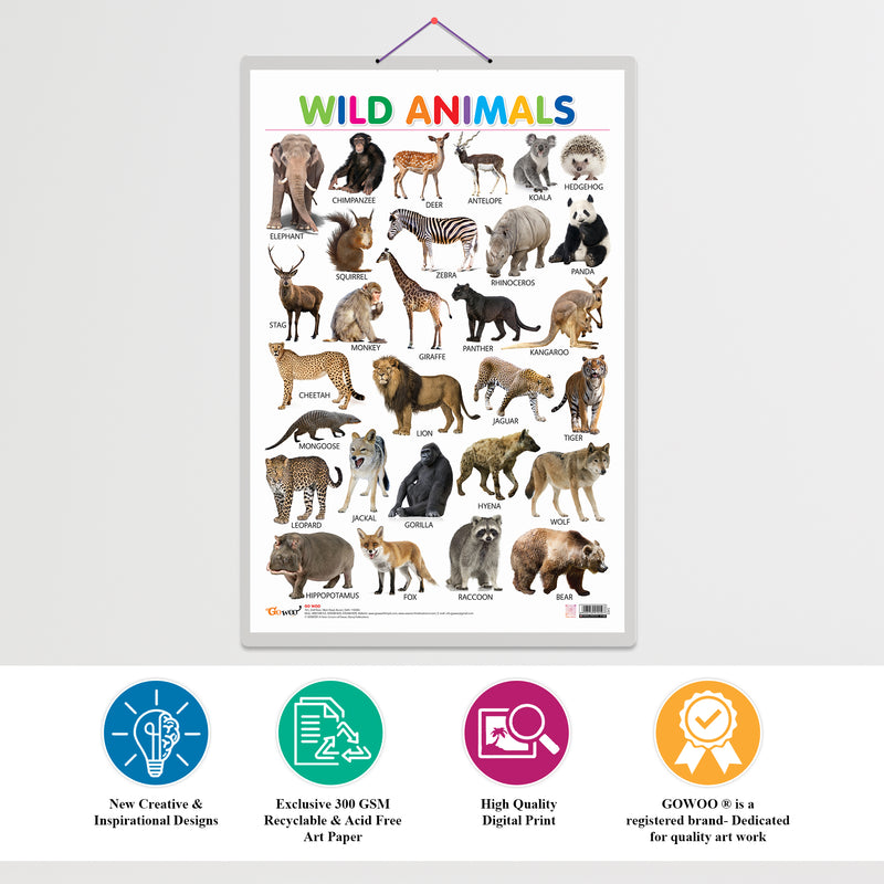 Set of 3 Fruits, Vegetables and Wild Animals Early Learning Educational Charts for Kids | 20"X30" inch |Non-Tearable and Waterproof | Double Sided Laminated | Perfect for Homeschooling, Kindergarten and Nursery Students