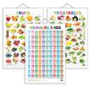 Set of 3 Fruits, Vegetables and Numbers 1-100 Early Learning Educational Charts for Kids | 20"X30" inch |Non-Tearable and Waterproof | Double Sided Laminated | Perfect for Homeschooling, Kindergarten and Nursery Students