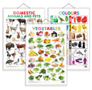 Set of 3 Vegetables, Domestic Animals and Pets and Colours Early Learning Educational Charts for Kids | 20"X30" inch |Non-Tearable and Waterproof | Double Sided Laminated | Perfect for Homeschooling, Kindergarten and Nursery Students