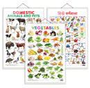 Set of 3 Vegetables, Domestic Animals and Pets and Hindi Varnamala Early Learning Educational Charts for Kids | 20"X30" inch |Non-Tearable and Waterproof | Double Sided Laminated | Perfect for Homeschooling, Kindergarten and Nursery Students