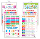 Set of 6 Life Cycle, TIME, SUBTRACTION, ADDITION, NUMBERS AND FRACTIONS and MATHS KEYWORDS Early Learning Educational Charts for Kids