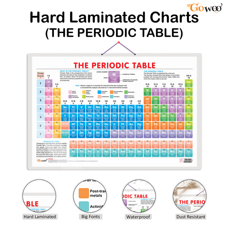 Set of 6 Periodic Table, Life Cycle, TIME, SUBTRACTION, NUMBERS AND FRACTIONS and MONTHS OF THE YEAR AND DAYS OF THE WEEK Early Learning Educational Charts for Kids