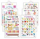 Set of 6 Shapes, Parts of the Body, Action Words, Numbers 1-10, TIME and PHONICS - 2 Early Learning Educational Charts for Kids