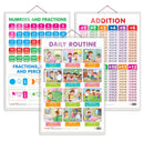 Set of 3 ADDITION, NUMBERS AND FRACTIONS and DAILY ROUTINE Early Learning Educational Charts for Kids | 20"X30" inch |Non-Tearable and Waterproof | Double Sided Laminated | Perfect for Homeschooling, Kindergarten and Nursery Students