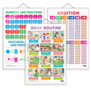 Set of 3 ADDITION, NUMBERS AND FRACTIONS and DAILY ROUTINE Early Learning Educational Charts for Kids | 20"X30" inch |Non-Tearable and Waterproof | Double Sided Laminated | Perfect for Homeschooling, Kindergarten and Nursery Students