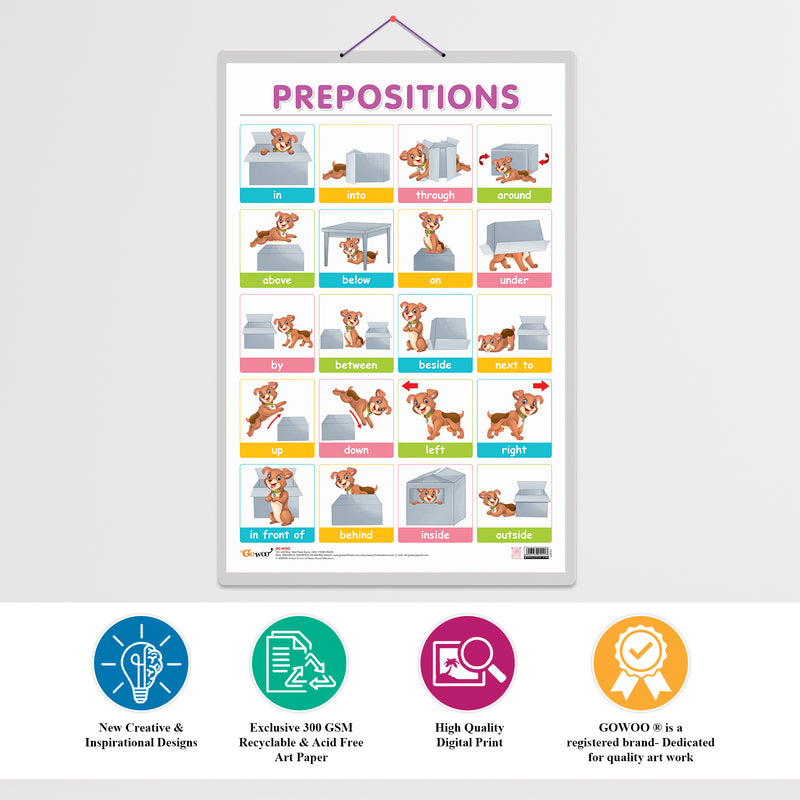 Set of 3 ADDITION, NUMBERS AND FRACTIONS and PREPOSITIONS Early Learning Educational Charts for Kids | 20"X30" inch |Non-Tearable and Waterproof | Double Sided Laminated | Perfect for Homeschooling, Kindergarten and Nursery Students