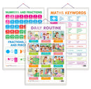 Set of 3 NUMBERS AND FRACTIONS, MATHS KEYWORDS and DAILY ROUTINE Early Learning Educational Charts for Kids | 20"X30" inch |Non-Tearable and Waterproof | Double Sided Laminated | Perfect for Homeschooling, Kindergarten and Nursery Students