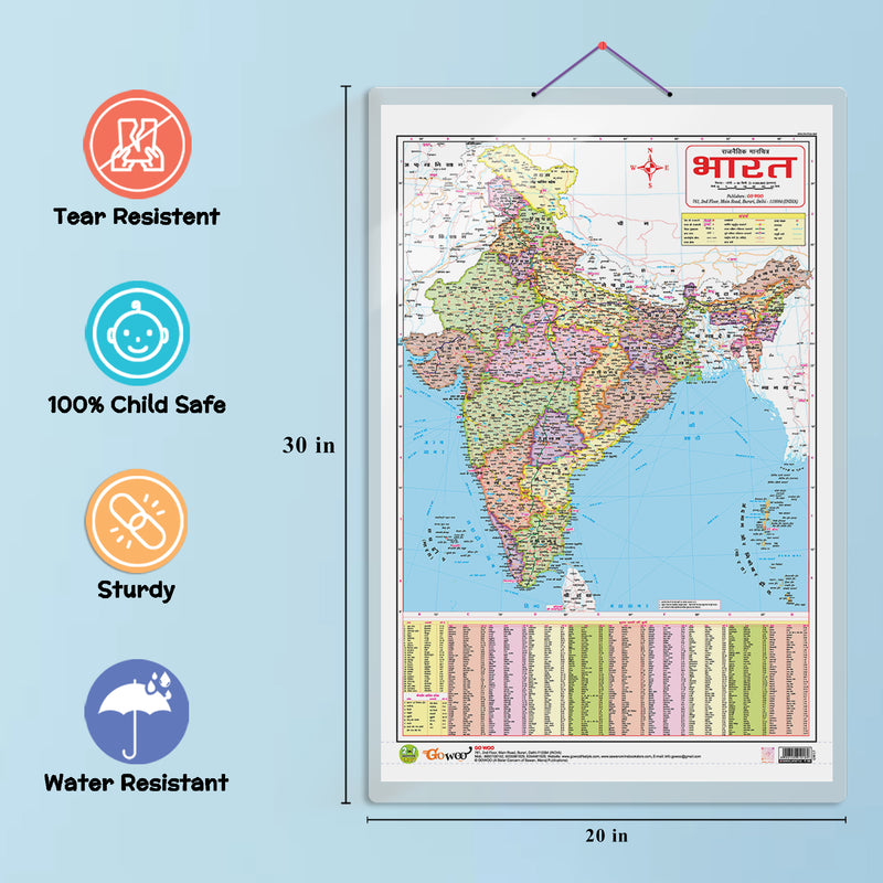 GOWOO - 2 IN 1 INDIA POLITICAL AND PHYSICAL MAP IN HINDI
