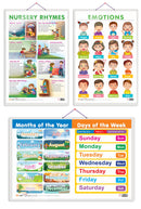 Set of 3 MONTHS OF THE YEAR AND DAYS OF THE WEEK, EMOTIONS and NURSERY RHYMES Early Learning Educational Charts for Kids | 20"X30" inch |Non-Tearable and Waterproof | Double Sided Laminated | Perfect for Homeschooling, Kindergarten and Nursery Students