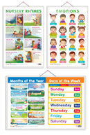 Set of 3 MONTHS OF THE YEAR AND DAYS OF THE WEEK, EMOTIONS and NURSERY RHYMES Early Learning Educational Charts for Kids | 20"X30" inch |Non-Tearable and Waterproof | Double Sided Laminated | Perfect for Homeschooling, Kindergarten and Nursery Students