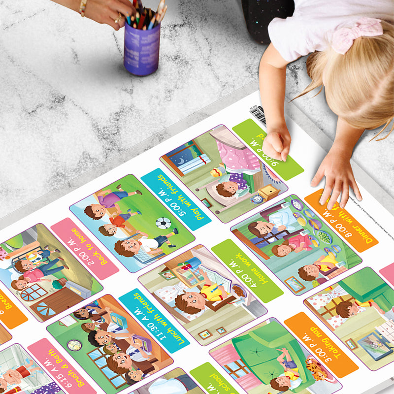 Set of 3 EMOTIONS, DAILY ROUTINE and PREPOSITIONS Early Learning Educational Charts for Kids | 20"X30" inch |Non-Tearable and Waterproof | Double Sided Laminated | Perfect for Homeschooling, Kindergarten and Nursery Students