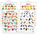 Set of 4 Alphabet, Fruits, Vegetables and Birds Early Learning Educational Charts for Kids | 20"X30" inch |Non-Tearable and Waterproof | Double Sided Laminated | Perfect for Homeschooling, Kindergarten and Nursery Students