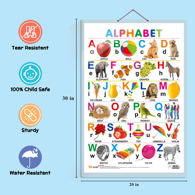 Set of 4 Alphabet, Fruits, Vegetables and Flowers Early Learning Educational Charts for Kids | 20"X30" inch |Non-Tearable and Waterproof | Double Sided Laminated | Perfect for Homeschooling, Kindergarten and Nursery Students