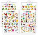 Set of 4 Alphabet, Fruits, Vegetables and Shapes Early Learning Educational Charts for Kids | 20"X30" inch |Non-Tearable and Waterproof | Double Sided Laminated | Perfect for Homeschooling, Kindergarten and Nursery Students