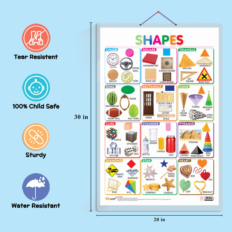Set of 4 Alphabet, Fruits, Vegetables and Shapes Early Learning Educational Charts for Kids | 20"X30" inch |Non-Tearable and Waterproof | Double Sided Laminated | Perfect for Homeschooling, Kindergarten and Nursery Students