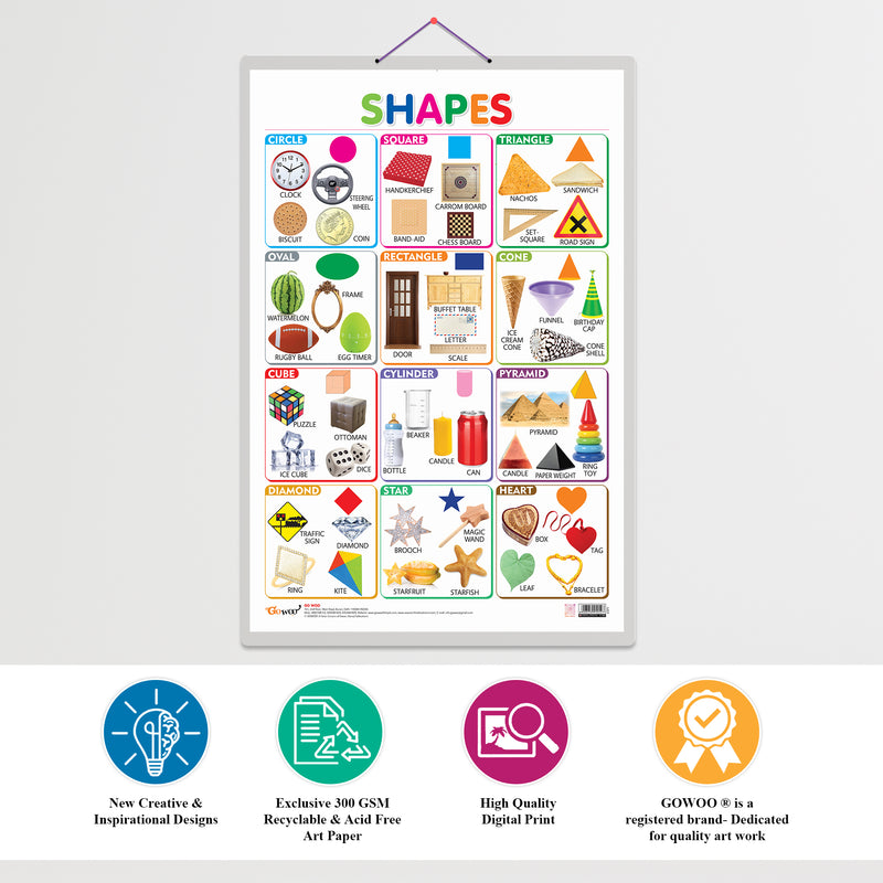 Set of 4 Alphabet, Fruits, Vegetables and Shapes Early Learning Educational Charts for Kids | 20"X30" inch |Non-Tearable and Waterproof | Double Sided Laminated | Perfect for Homeschooling, Kindergarten and Nursery Students