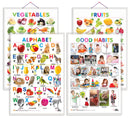 Set of 4 Alphabet, Fruits, Vegetables and Good Habits Early Learning Educational Charts for Kids | 20"X30" inch |Non-Tearable and Waterproof | Double Sided Laminated | Perfect for Homeschooling, Kindergarten and Nursery Students