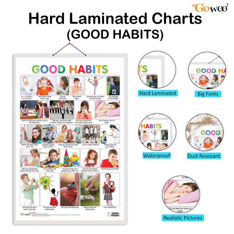 Set of 4 Alphabet, Fruits, Vegetables and Good Habits Early Learning Educational Charts for Kids | 20"X30" inch |Non-Tearable and Waterproof | Double Sided Laminated | Perfect for Homeschooling, Kindergarten and Nursery Students