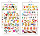 Set of 4 Alphabet, Fruits, Vegetables and Numbers 1-10 Early Learning Educational Charts for Kids | 20"X30" inch |Non-Tearable and Waterproof | Double Sided Laminated | Perfect for Homeschooling, Kindergarten and Nursery Students