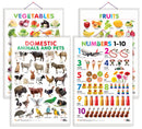 Set of 4 Fruits, Vegetables, Domestic Animals and Pets and Numbers 1-10 Early Learning Educational Charts for Kids | 20"X30" inch |Non-Tearable and Waterproof | Double Sided Laminated | Perfect for Homeschooling, Kindergarten and Nursery Students