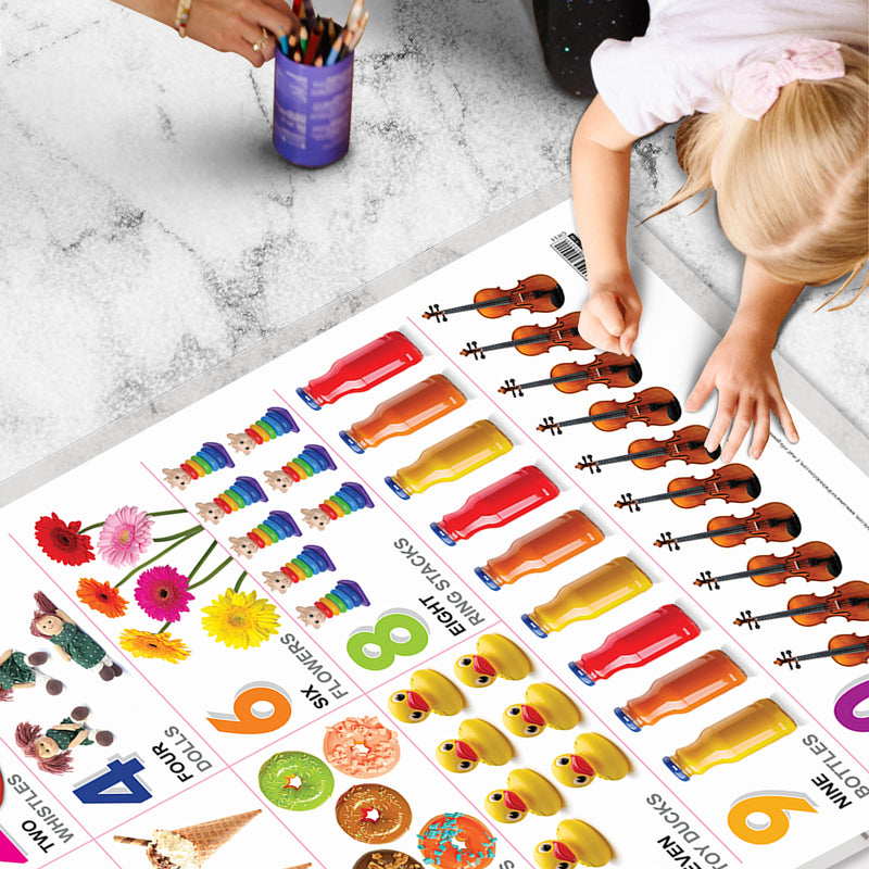 Set of 4 Fruits, Vegetables, Domestic Animals and Pets and Numbers 1-10 Early Learning Educational Charts for Kids | 20"X30" inch |Non-Tearable and Waterproof | Double Sided Laminated | Perfect for Homeschooling, Kindergarten and Nursery Students