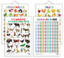 Set of 4 Fruits, Vegetables, Domestic Animals and Pets and Numbers 1-100 Early Learning Educational Charts for Kids | 20"X30" inch |Non-Tearable and Waterproof | Double Sided Laminated | Perfect for Homeschooling, Kindergarten and Nursery Students