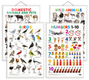 Set of 4 Domestic Animals and Pets, Wild Animals, Birds and Numbers 1-10 Early Learning Educational Charts for Kids | 20"X30" inch |Non-Tearable and Waterproof | Double Sided Laminated | Perfect for Homeschooling, Kindergarten and Nursery Students
