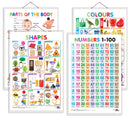 Set of 4 Colours, Shapes, Parts of the Body and Numbers 1-100 Early Learning Educational Charts for Kids | 20"X30" inch |Non-Tearable and Waterproof | Double Sided Laminated | Perfect for Homeschooling, Kindergarten and Nursery Students