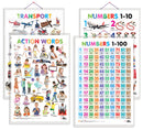 Set of 4 Action Words, Transport, Numbers 1-10 and Numbers 1-100 Early Learning Educational Charts for Kids | 20"X30" inch |Non-Tearable and Waterproof | Double Sided Laminated | Perfect for Homeschooling, Kindergarten and Nursery Students